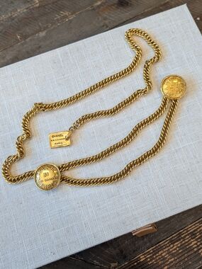 Chanel 31 Rue Cambon Paris Double Chain Logo Belt Necklace - Gold
